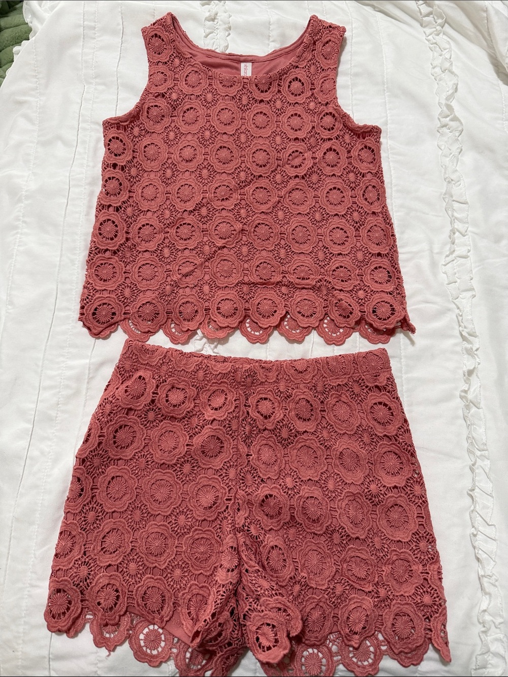 Girls Crochet Scallop Hem Shorts set - Dusty Rose